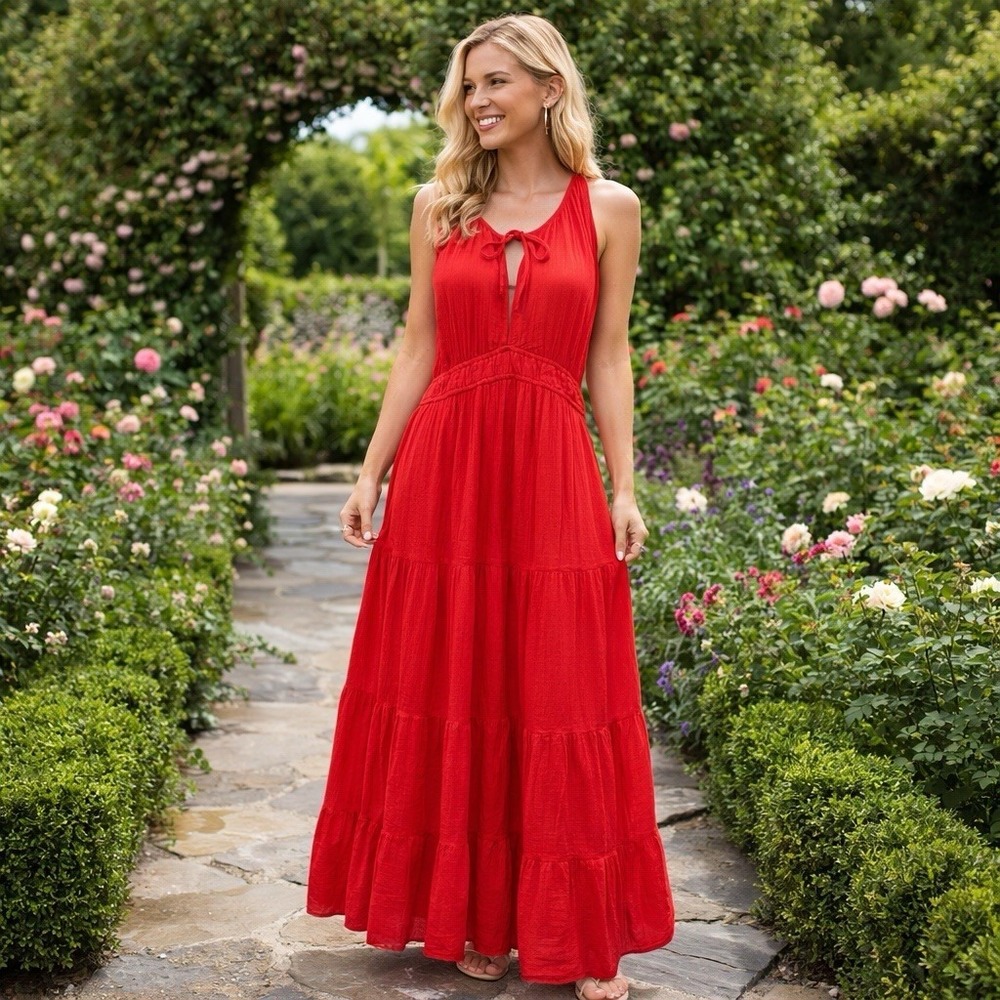 NEW Old Navy Fit & Flare Crinkle Gauze Maxi Dress Color‎ Deep Coral Summer XXL